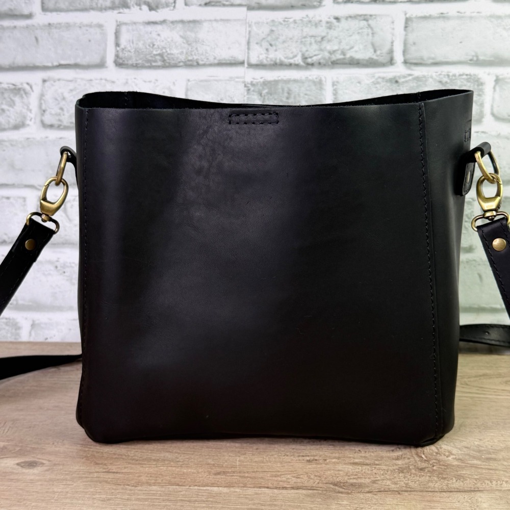 Portland Leather Goods Mini Crossbody Bucket Bag Black Leather
